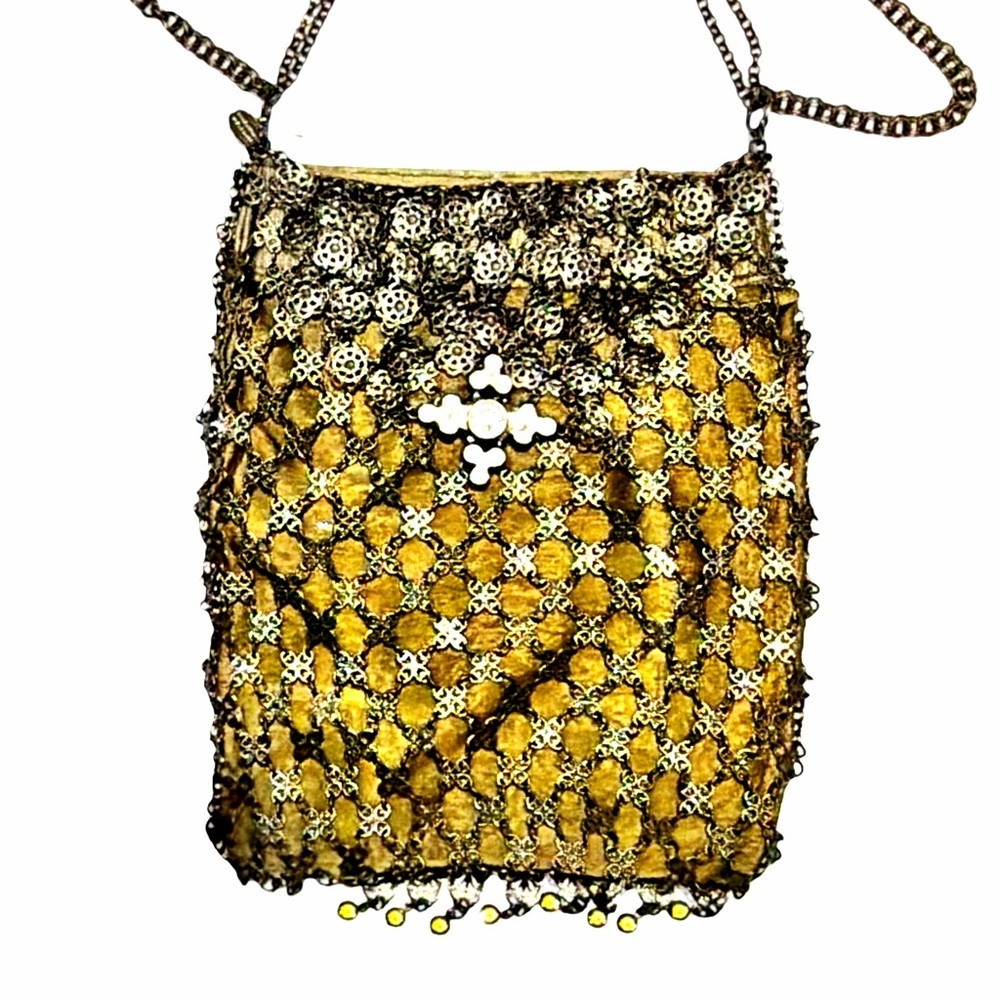 Kenny Ma San Francisco Vintage Evening Bag | Gold Metal Crystal Fringe